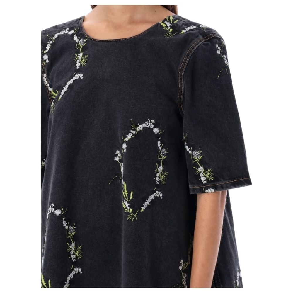 BNWT Ganni Embroidered Denim A-line Mini Dress - Size 36